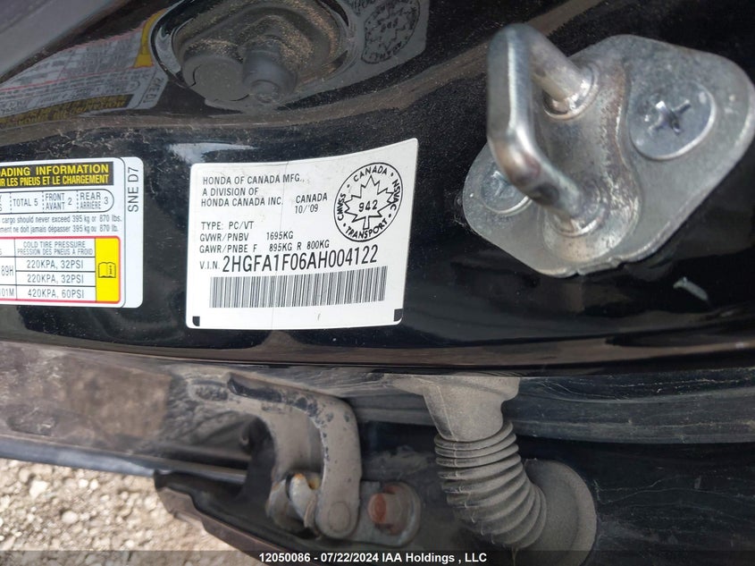 2010 Honda Civic Sdn VIN: 2HGFA1F06AH004122 Lot: 12050086