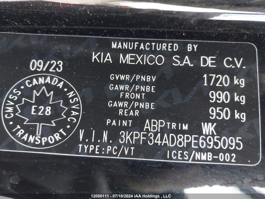 2023 Kia Forte VIN: 3KPF34AD8PE695095 Lot: 12050111