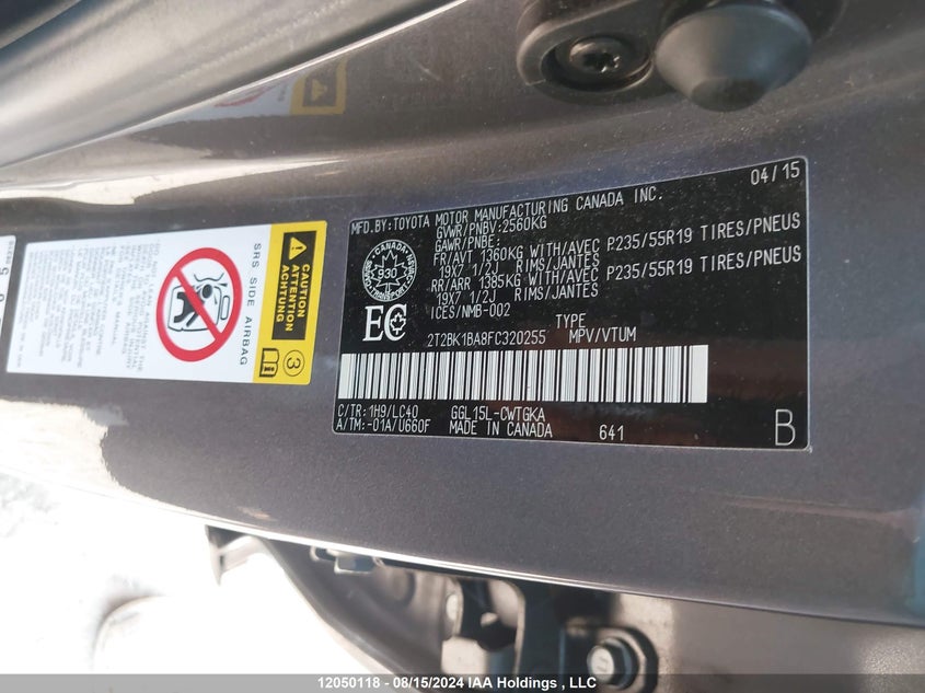 2015 Lexus Rx 350 Sportdesign VIN: 2T2BK1BA8FC320255 Lot: 12050118