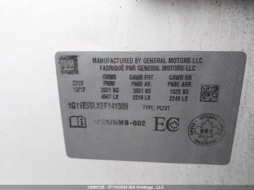 2014 Chevrolet Malibu VIN: 1G11E5SLXEF141309 Lot: 12050125