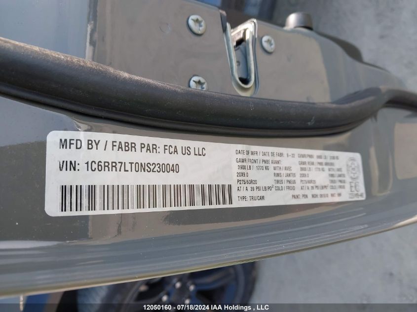 2022 Ram 1500 Classic Slt VIN: 1C6RR7LT0NS230040 Lot: 12050160