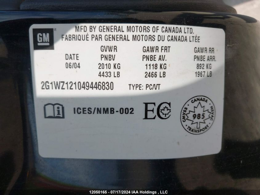 2G1WZ121049446830 2004 Chevrolet Monte Carlo