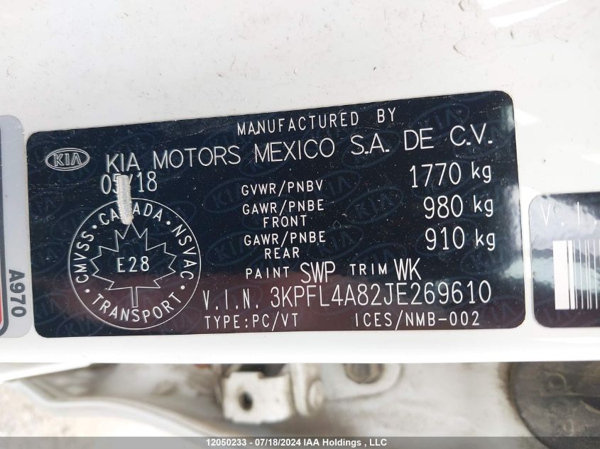 2018 Kia Forte VIN: 3KPFL4A82JE269610 Lot: 12050233