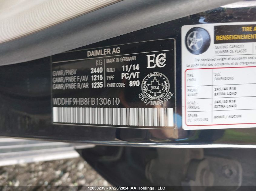 2015 Mercedes-Benz E-Class E 250 Bluetec VIN: WDDHF9HB8FB130610 Lot: 12050235