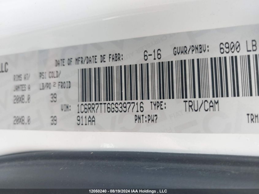2016 Ram 1500 Slt VIN: 1C6RR7TT6GS397716 Lot: 12050240