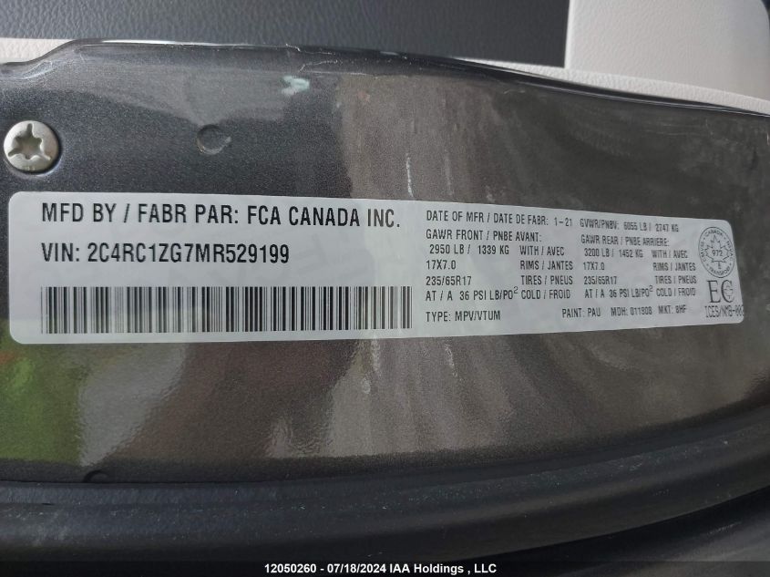 2021 Chrysler Grand Caravan Sxt VIN: 2C4RC1ZG7MR529199 Lot: 12050260