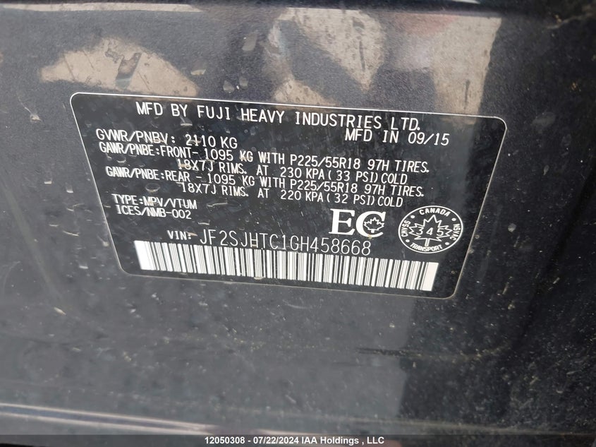 2016 Subaru Forester Xt VIN: JF2SJHTC1GH458668 Lot: 12050308