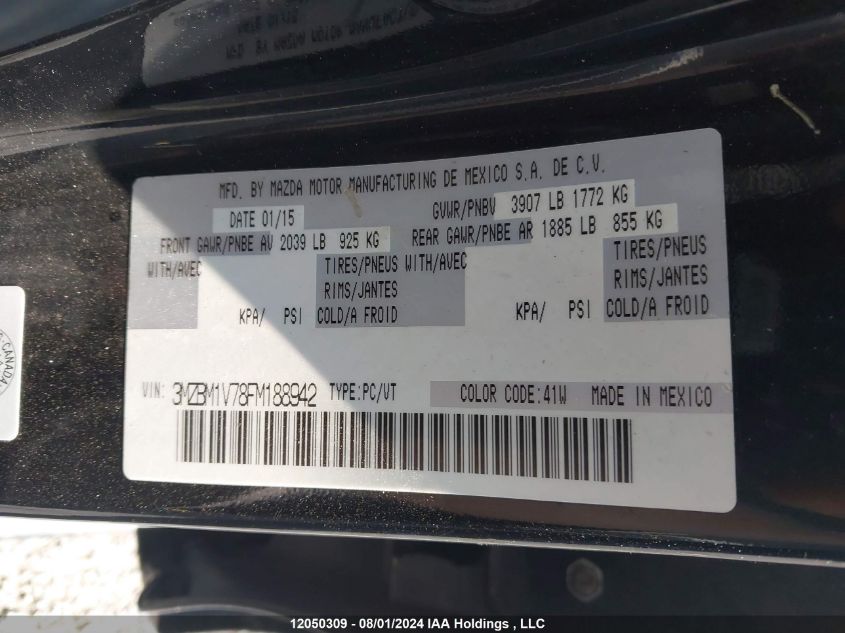 2015 Mazda Mazda3 VIN: 3MZBM1V78FM188942 Lot: 12050309