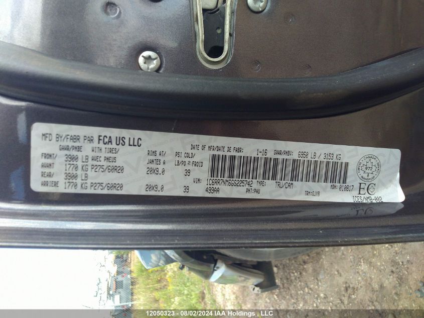 2016 Ram 1500 Laramie VIN: 1C6RR7NM6GS225742 Lot: 12050323