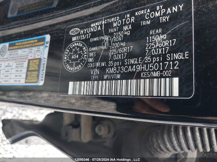 2017 Hyundai Tucson Limited/Sport And Eco/Se VIN: KM8J3CA49HU501712 Lot: 12050346