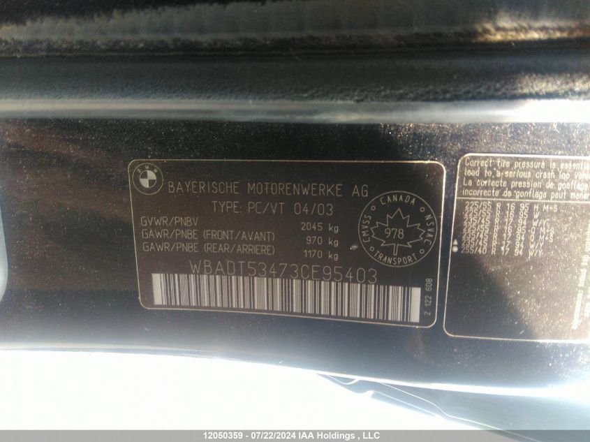 2003 BMW 530 I VIN: WBADT53473CE95403 Lot: 12050359