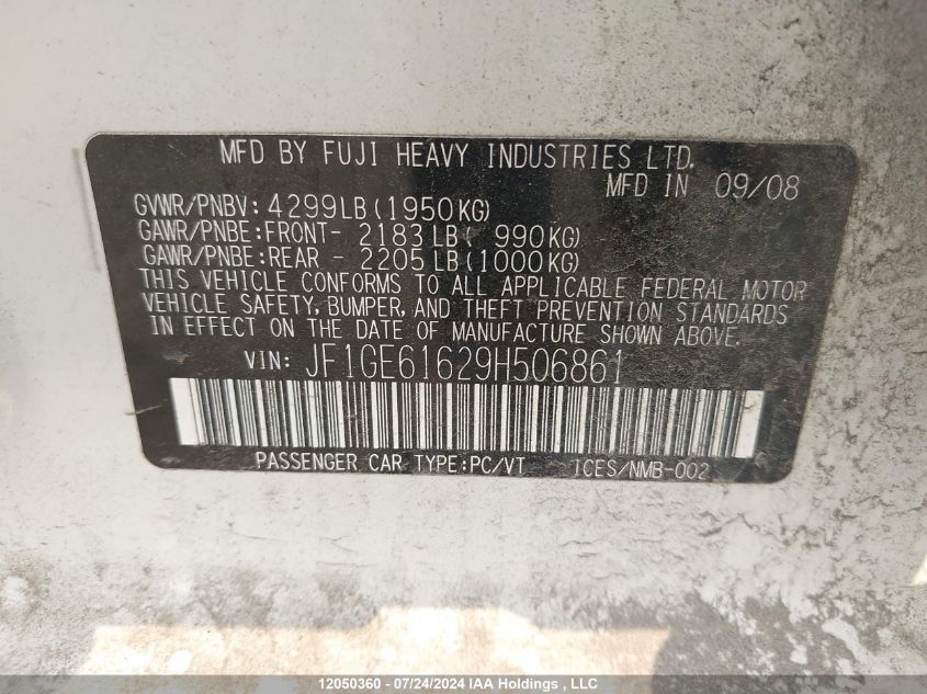 2009 Subaru Impreza 2.5I VIN: JF1GE61629H506861 Lot: 12050360