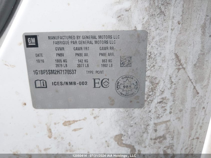 2017 Chevrolet Cruze VIN: 1G1BF5SM2H7170537 Lot: 12050414