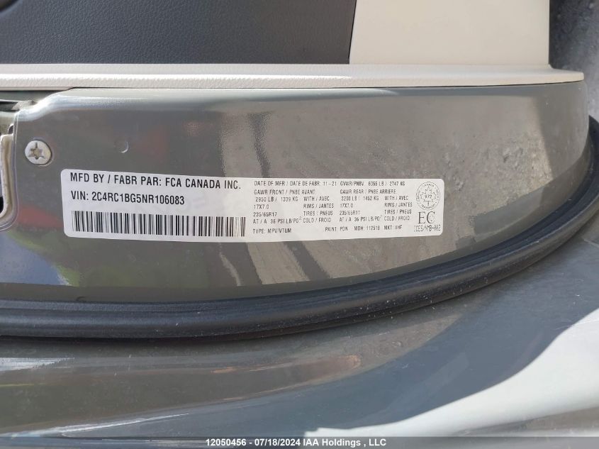 2022 Chrysler Pacifica Touring L VIN: 2C4RC1BG5NR106083 Lot: 12050456