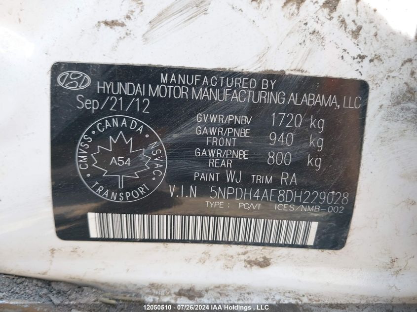 2013 Hyundai Elantra VIN: 5NPDH4AE8DH229028 Lot: 12050510