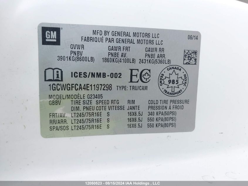 2014 Chevrolet Express VIN: 1GCWGFCA4E1197298 Lot: 12050523