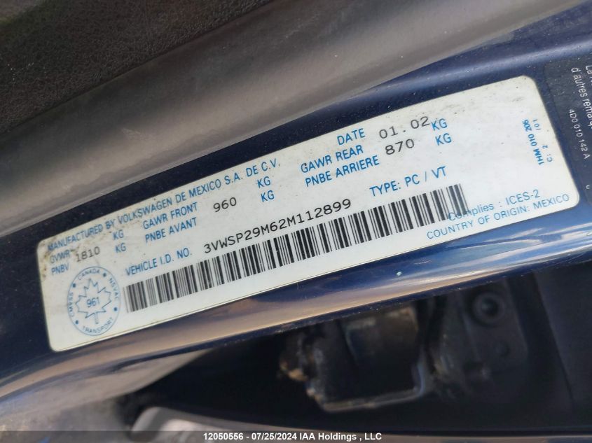 2002 Volkswagen Jetta VIN: 3VWSP29M62M112899 Lot: 12050556