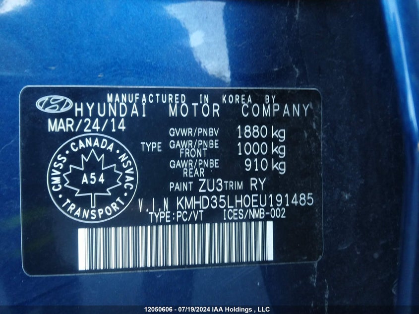 2014 Hyundai Elantra Gt Gls VIN: KMHD35LH0EU191485 Lot: 12050606