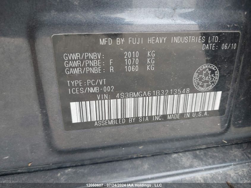 2011 Subaru Legacy VIN: 4S3BMGA61B3213548 Lot: 12050607