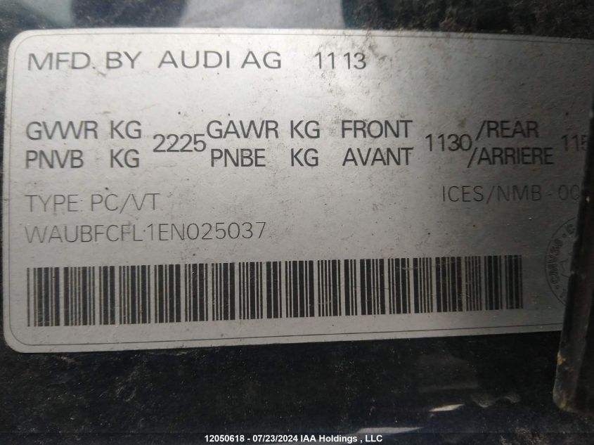 2014 Audi A4 VIN: WAUBFCFL1EN025037 Lot: 12050618
