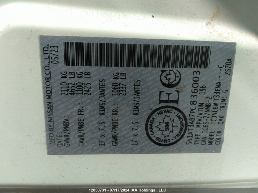 2023 Nissan Rogue VIN: 5N1AT3AB7PC836003 Lot: 12050731