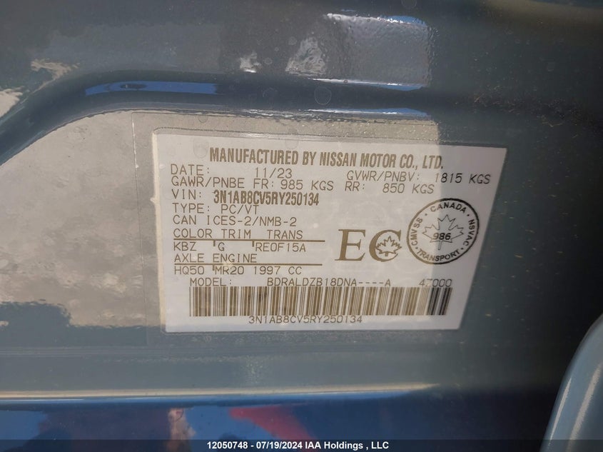 2024 Nissan Sentra VIN: 3N1AB8CV5RY250134 Lot: 12050748