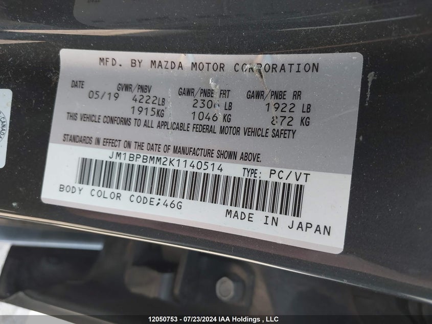 2019 Mazda Mazda3 Sport VIN: JM1BPBMM2K1140514 Lot: 12050753