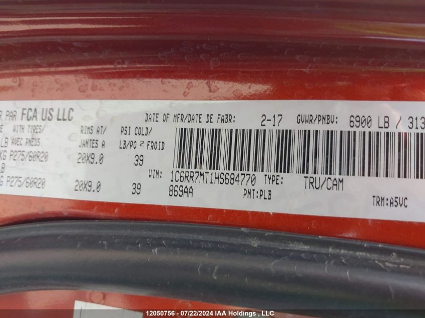 2017 Ram 1500 Sport VIN: 1C6RR7MT1HS684770 Lot: 12050756