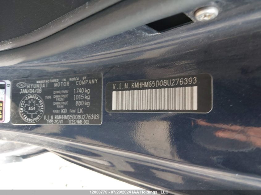 2008 Hyundai Tiburon VIN: KMHHM65D08U276393 Lot: 12050775