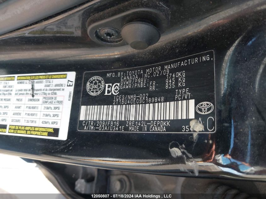 2009 Toyota Corolla S/Le/Xle VIN: 2T1BU40E09C189848 Lot: 12050807