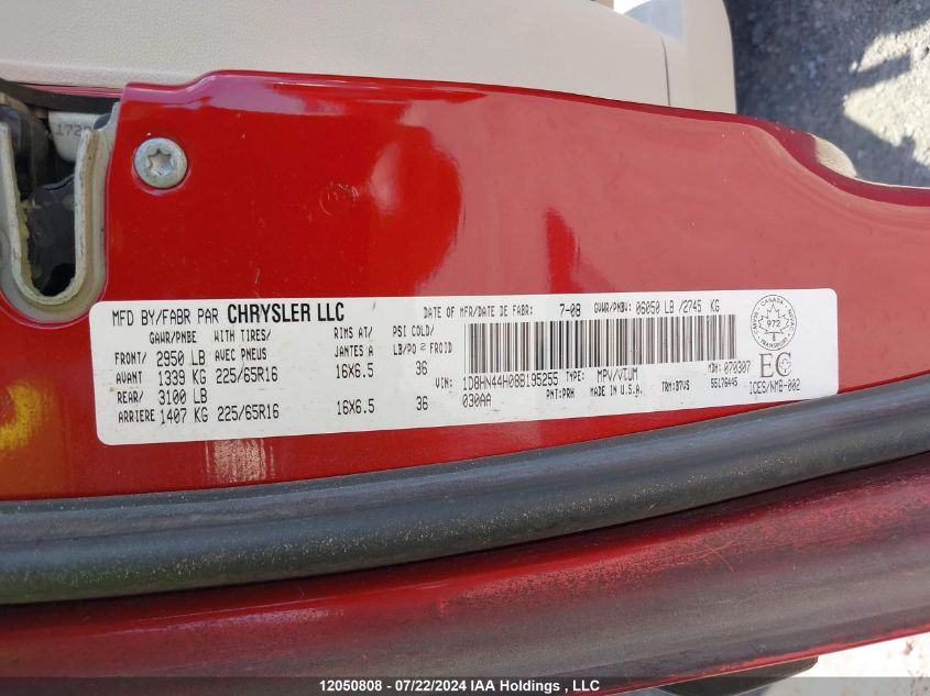 2008 Dodge Grand Caravan Se VIN: 1D8HN44H08B195255 Lot: 12050808