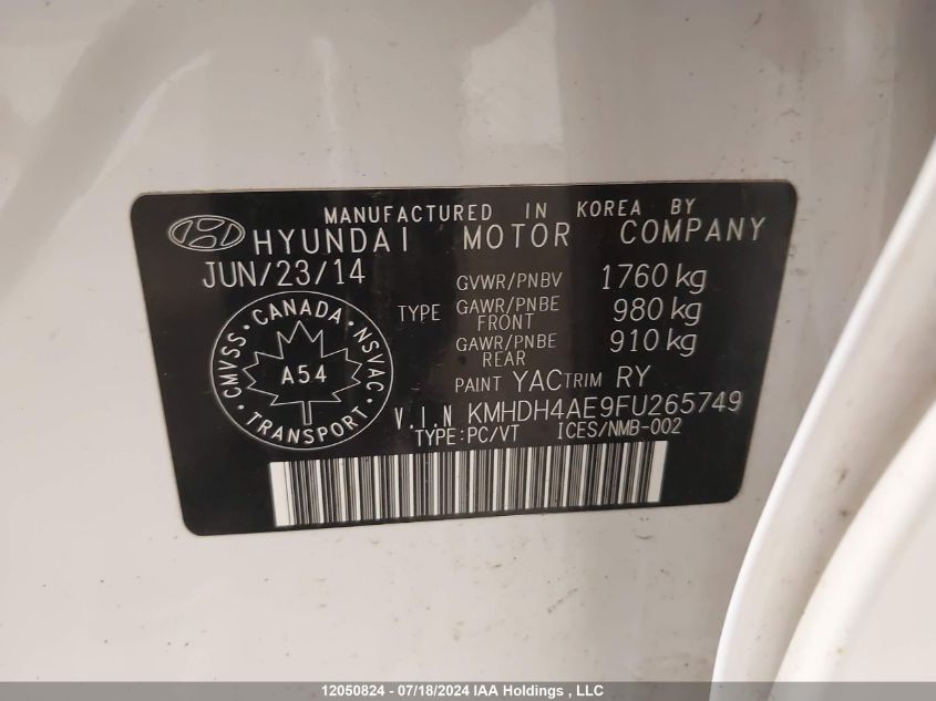 2015 Hyundai Elantra Sport Appearance VIN: KMHDH4AE9FU265749 Lot: 12050824