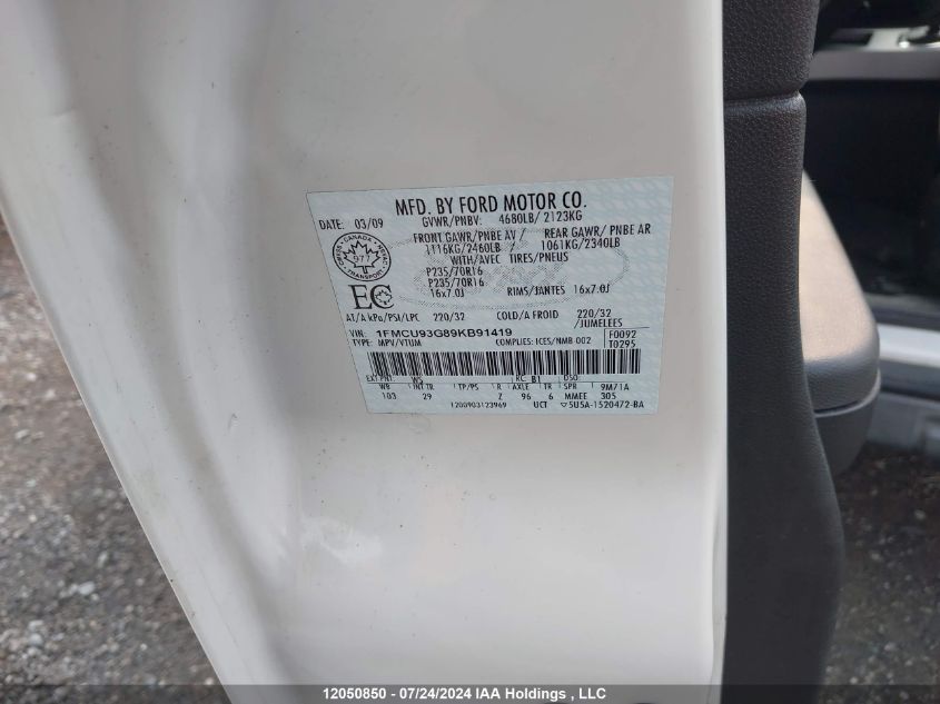 2009 Ford Escape Xlt VIN: 1FMCU93G89KB91419 Lot: 12050850