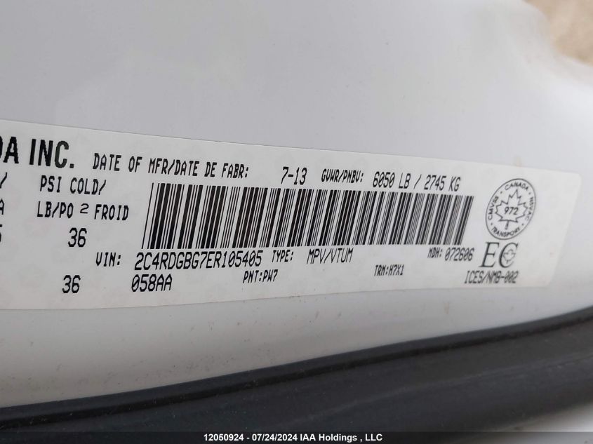 2014 Dodge Grand Caravan Se/Sxt VIN: 2C4RDGBG7ER105405 Lot: 12050924