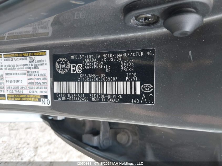 2005 Toyota Corolla Ce/Le/S VIN: 2T1BR32E05C869087 Lot: 12050961