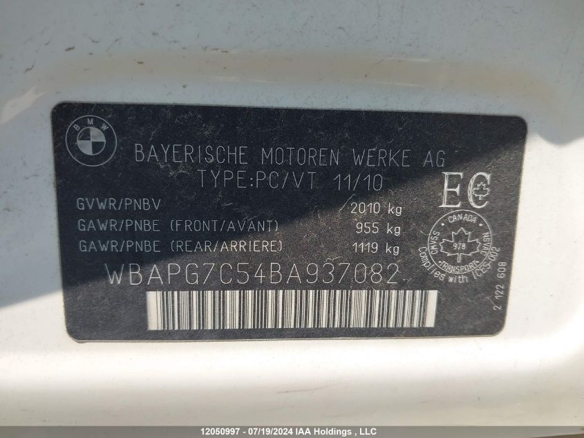 2011 BMW 3 Series VIN: WBAPG7C54BA937082 Lot: 12050997