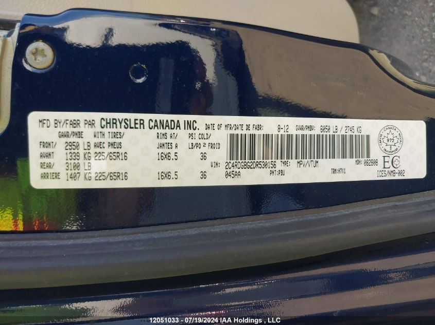 2013 Dodge Grand Caravan Se VIN: 2C4RDGBG2DR530156 Lot: 12051033