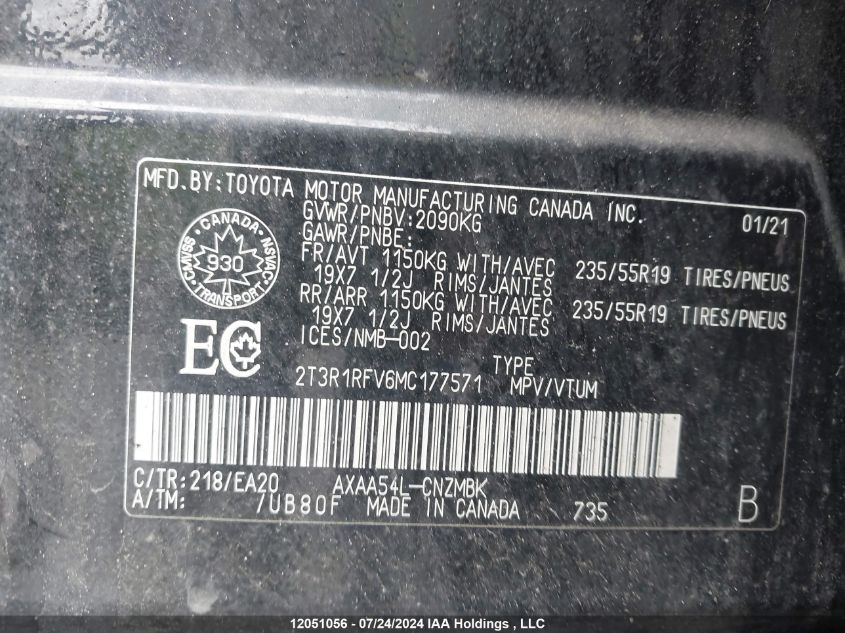 2021 Toyota Rav4 Xle VIN: 2T3R1RFV6MC177571 Lot: 12051056