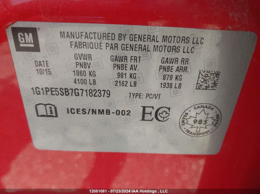2016 Chevrolet Cruze Limited VIN: 1G1PE5SB7G7182379 Lot: 12051081