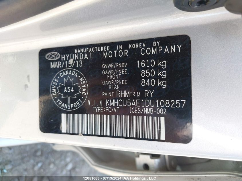 2013 Hyundai Accent Gls VIN: KMHCU5AE1DU108257 Lot: 12051083