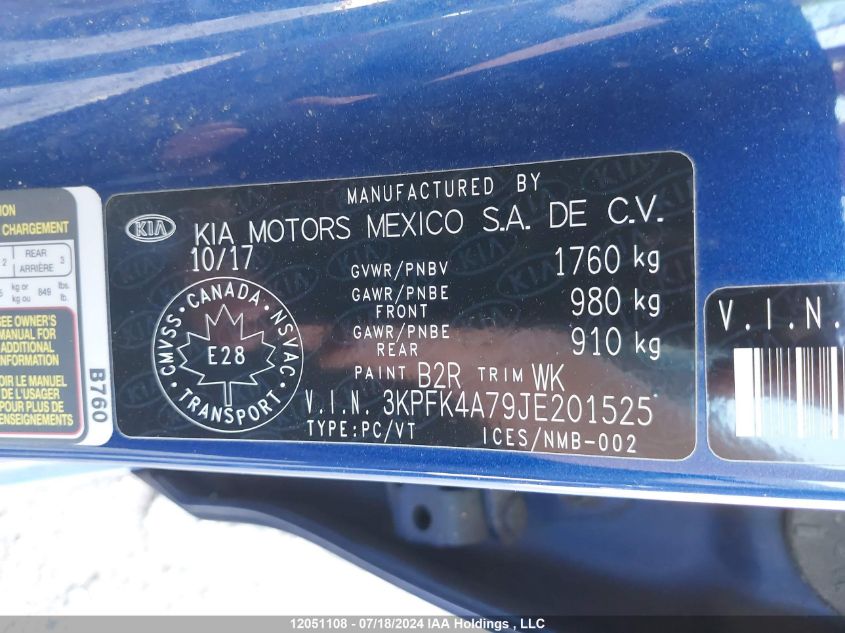 2018 Kia Forte VIN: 3KPFK4A79JE201525 Lot: 12051108