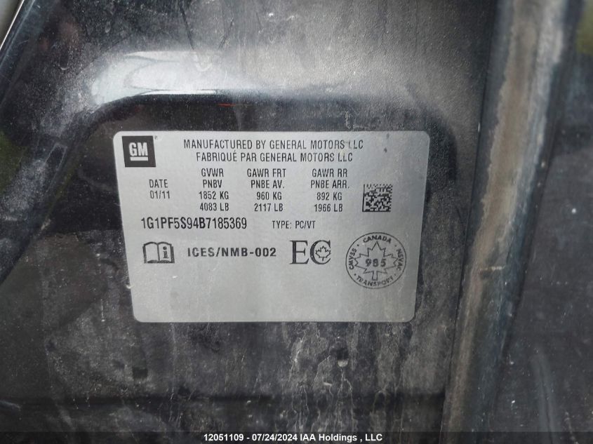 2011 Chevrolet Cruze VIN: 1G1PF5S94B7185369 Lot: 12051109