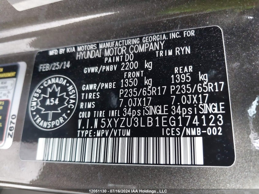 2014 Hyundai Santa Fe Sport 2.4 Premium VIN: 5XYZU3LB1EG174123 Lot: 12051130