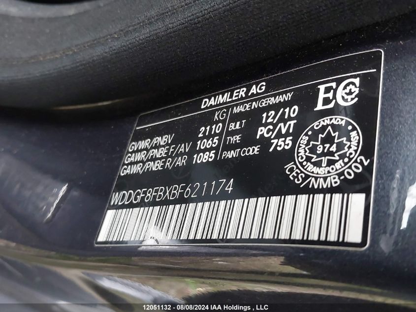 2011 Mercedes-Benz C-Class VIN: WDDGF8FBXBF621174 Lot: 12051132