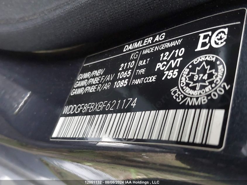 2011 Mercedes-Benz C-Class VIN: WDDGF8FBXBF621174 Lot: 12051132