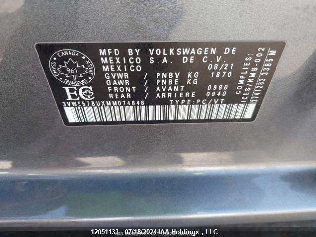 2021 Volkswagen Jetta Sel VIN: 3VWE57BUXMM074848 Lot: 12051133