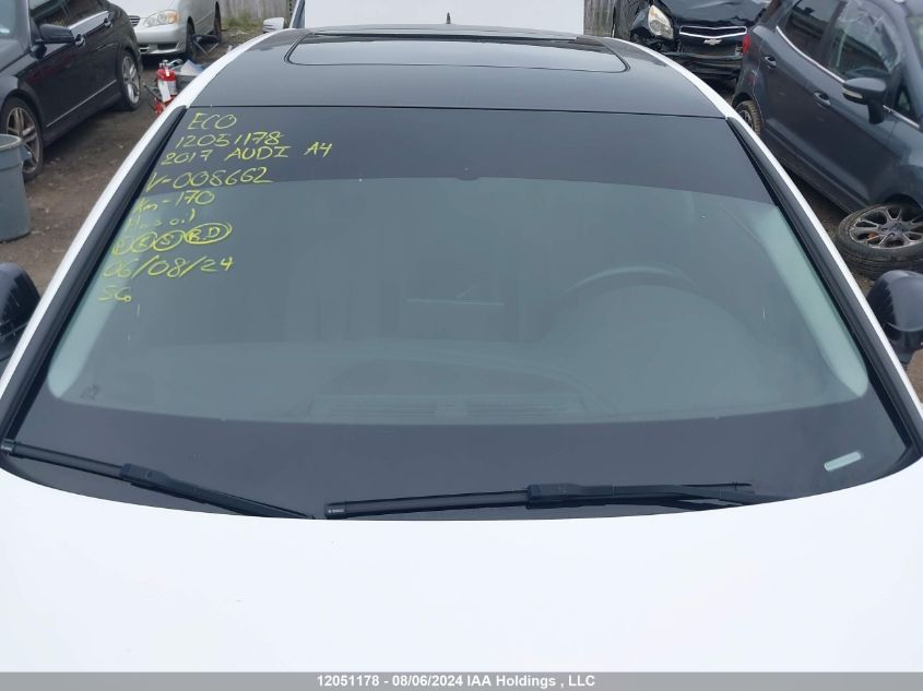 2017 Audi A4 VIN: WAUANAF45HN008662 Lot: 12051178