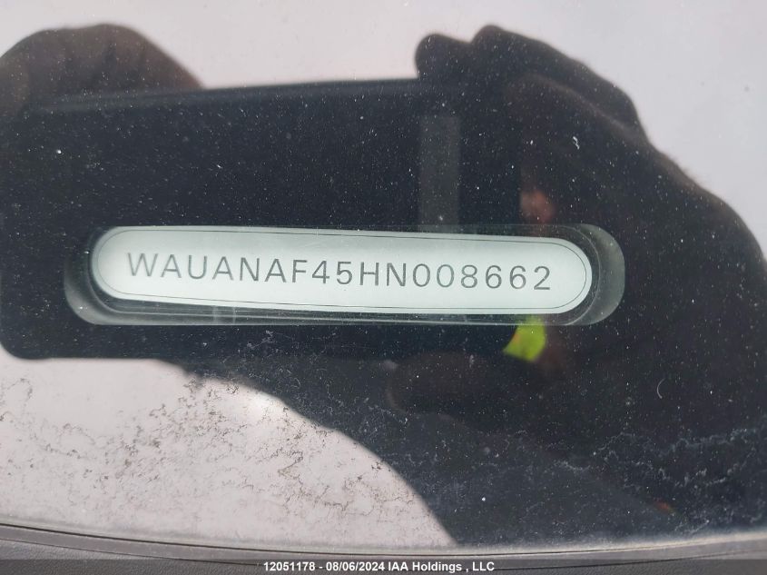 2017 Audi A4 VIN: WAUANAF45HN008662 Lot: 12051178