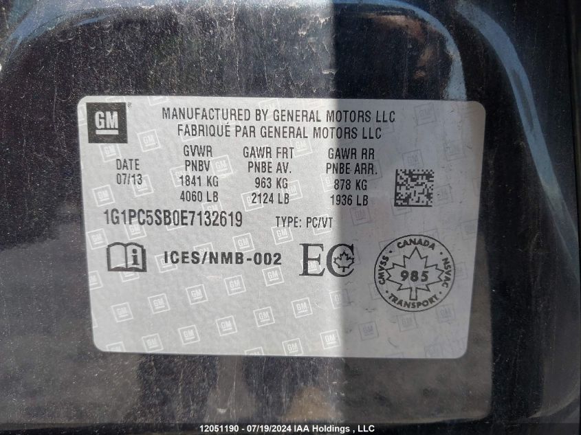 2014 Chevrolet Cruze VIN: 1G1PC5SB0E7132619 Lot: 12051190