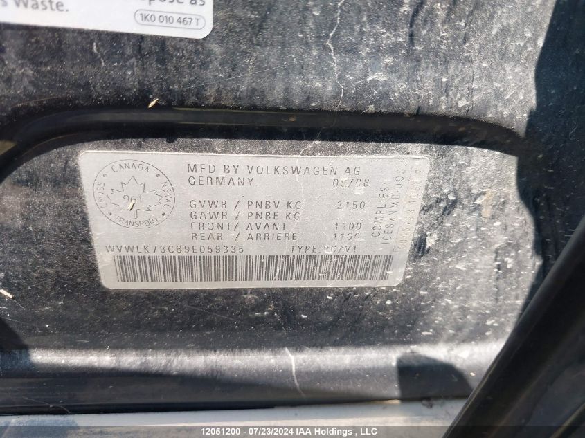 2009 Volkswagen Passat Wagon VIN: WVWLK73C89E059335 Lot: 12051200